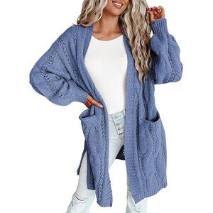 Long Cardigan Women Acrylic Open Front Pockets Fall Winter Sweater